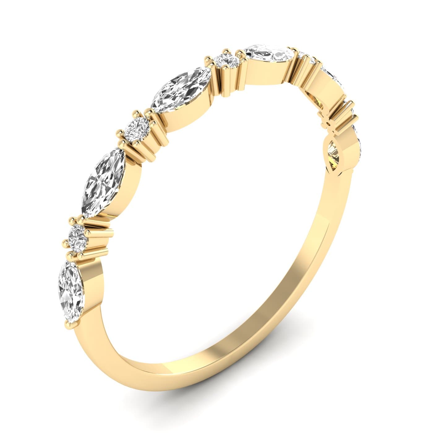 Lab Diamond Alternating Round & Marquise Band 1/3 Ctw (0.3 ct. tw.), Angle view in yellow gold