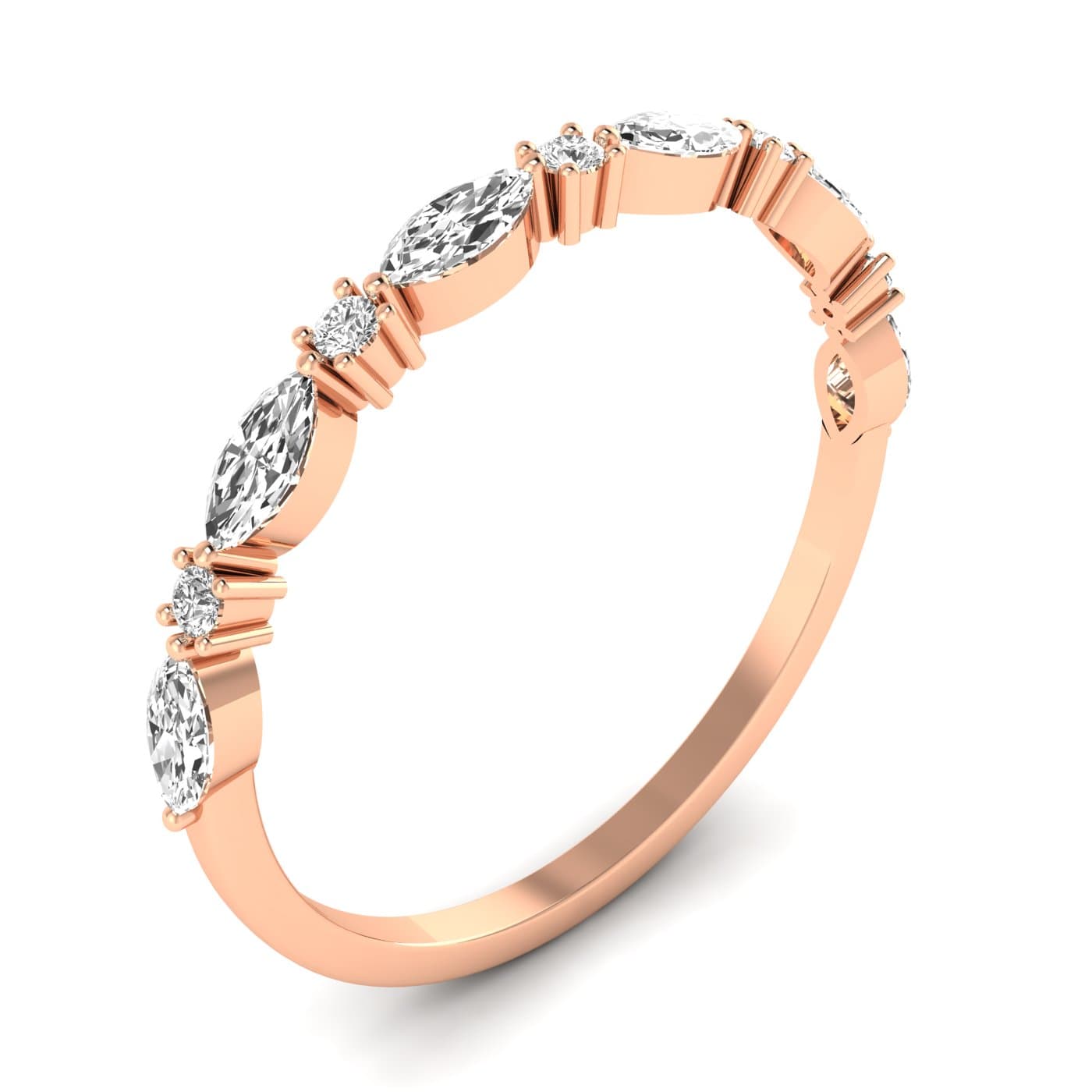 Lab Diamond Alternating Round & Marquise Band 1/3 Ctw (0.3 ct. tw.), Angle view in rose gold