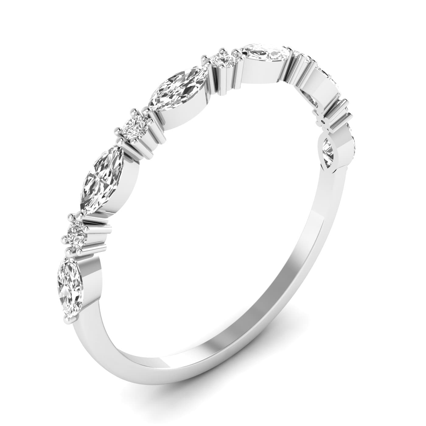 Lab Diamond Alternating Round & Marquise Band 1/3 Ctw (0.3 ct. tw.), Angle view in white gold or platinum