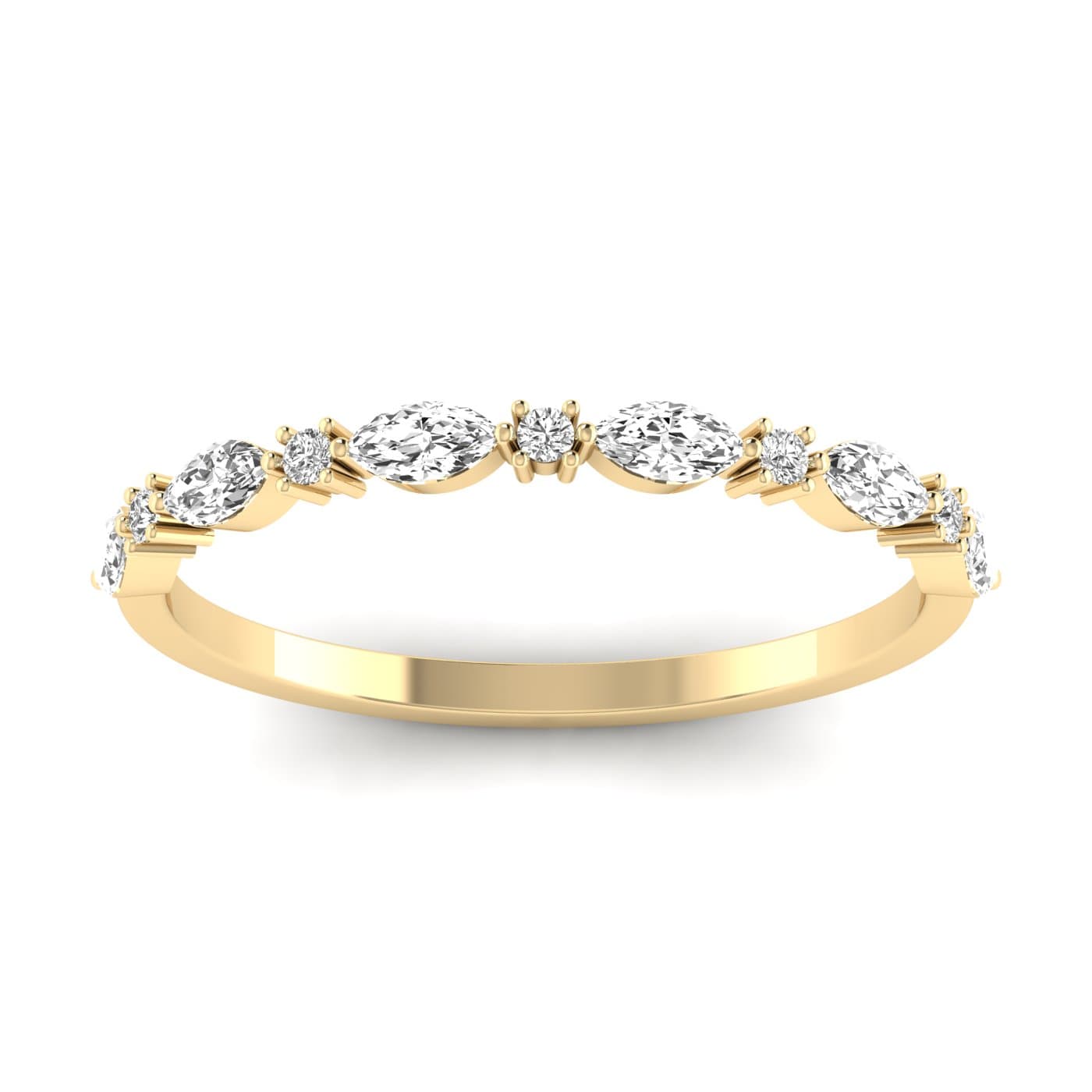 Lab Diamond Alternating Round & Marquise Band 1/3 Ctw (0.3 ct. tw.), On hand view in yellow gold