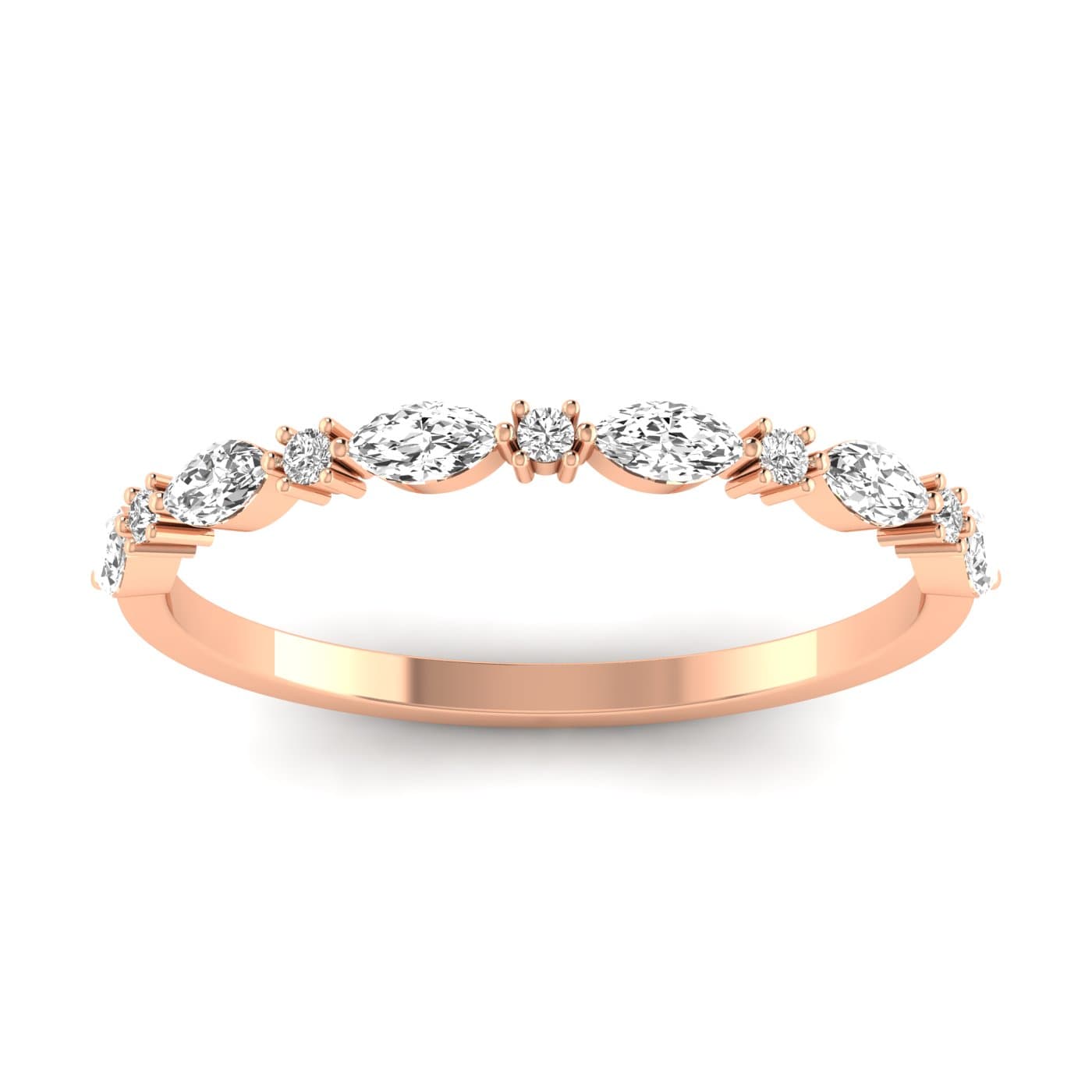 Lab Diamond Alternating Round & Marquise Band 1/3 Ctw (0.3 ct. tw.), On hand view in rose gold