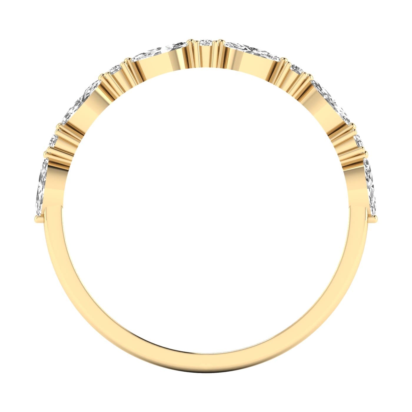Lab Diamond Alternating Round & Marquise Band 1/3 Ctw (0.3 ct. tw.), Side view in yellow gold