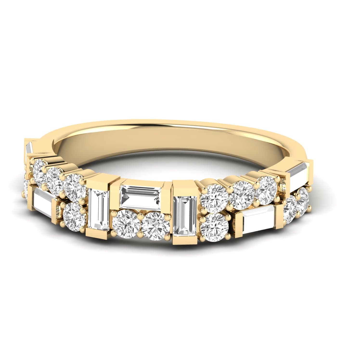 Lab Diamond Round & Baguette Band 3/4 Ctw (0.8 ct. tw.), Front view in yellow gold