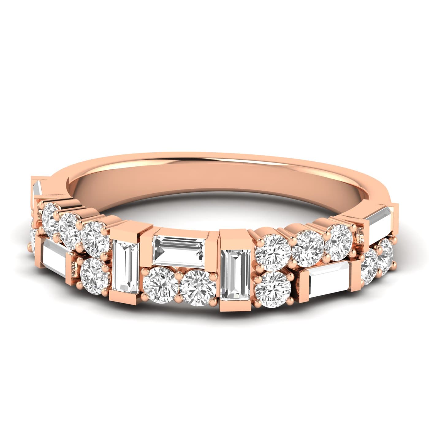 Lab Diamond Round & Baguette Band 3/4 Ctw (0.8 ct. tw.), Front view in rose gold