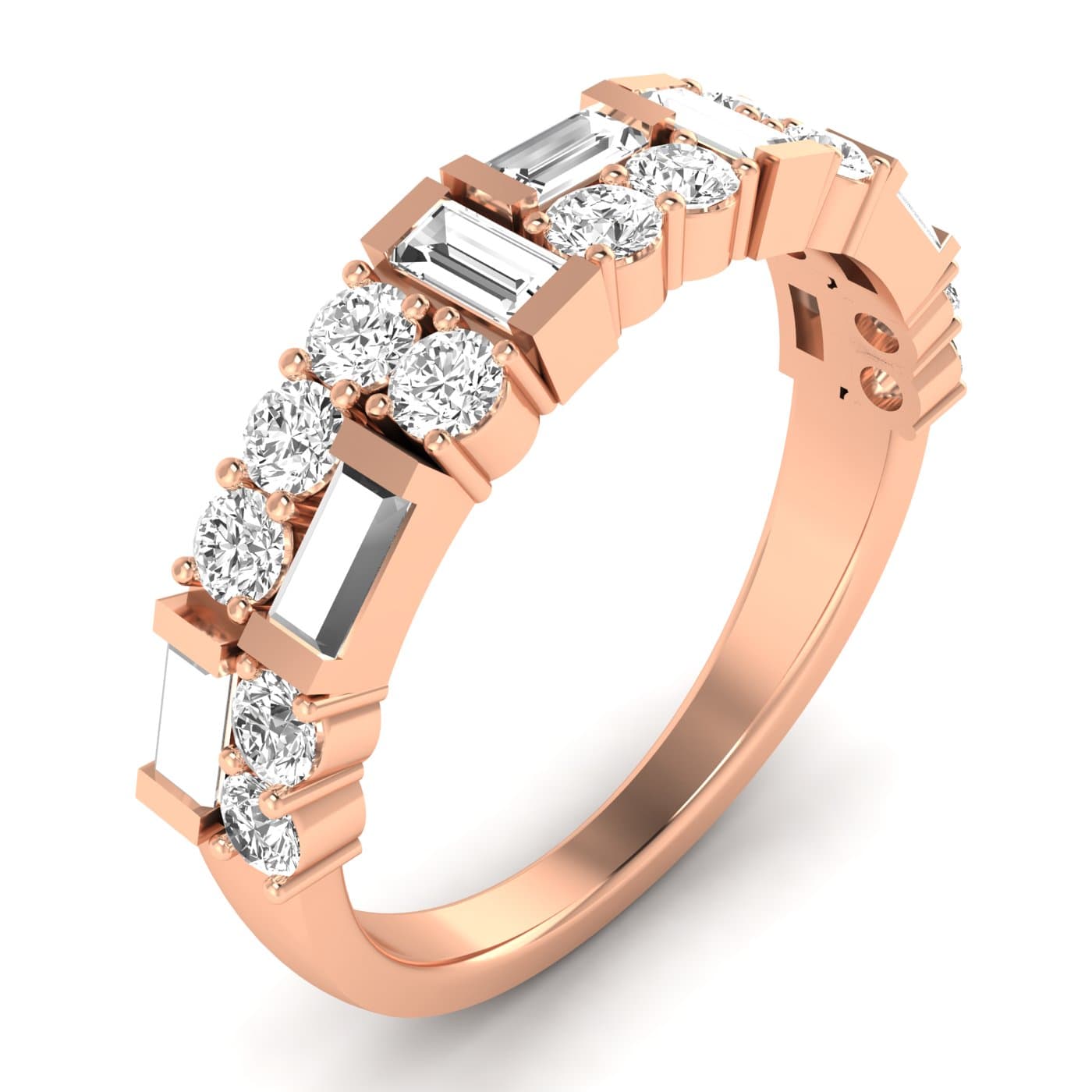 Lab Diamond Round & Baguette Band 3/4 Ctw (0.8 ct. tw.), Angle view in rose gold