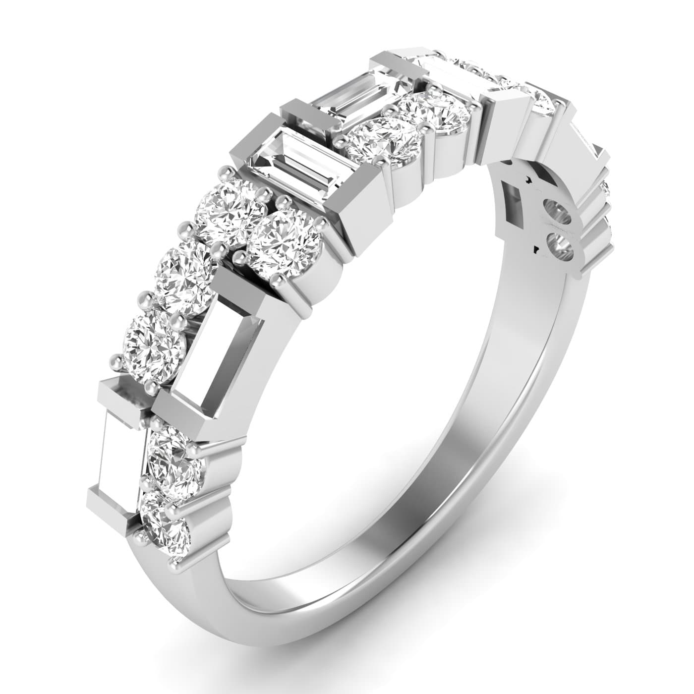 Lab Diamond Round & Baguette Band 3/4 Ctw (0.8 ct. tw.), Angle view in white gold or platinum