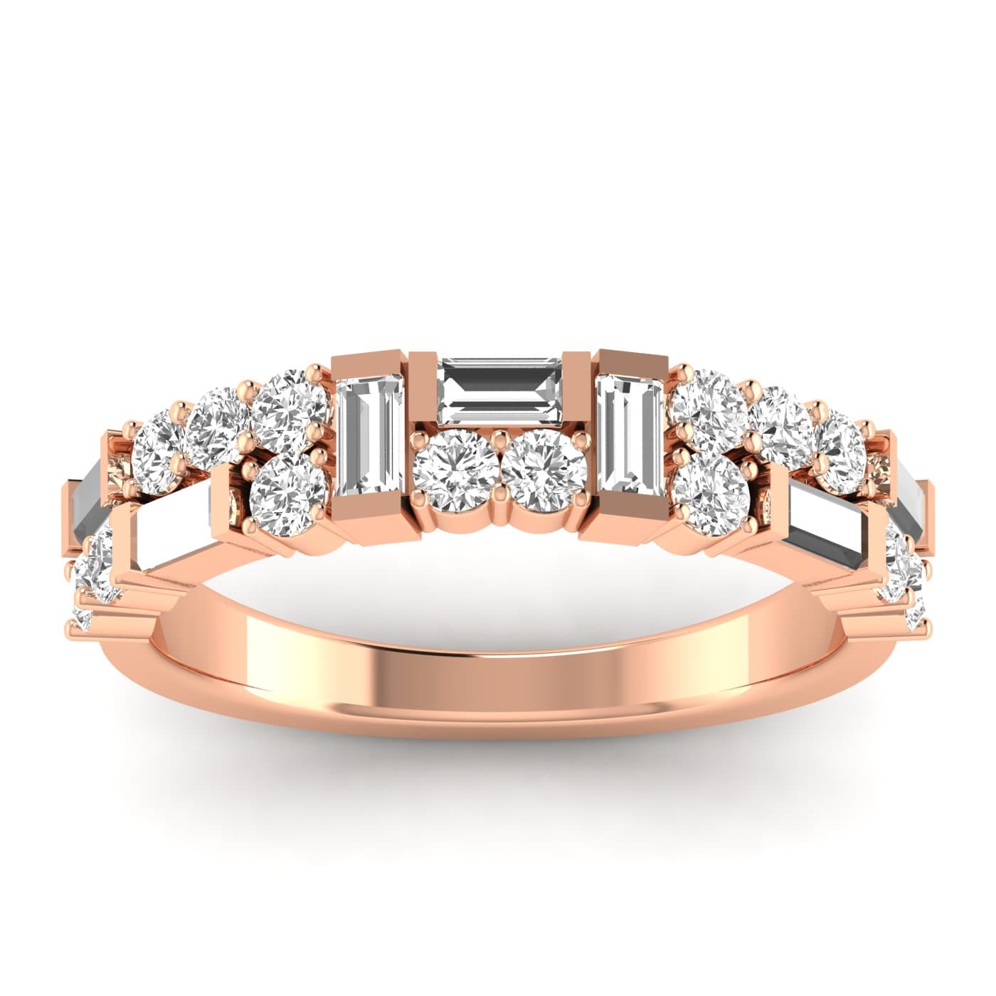 Lab Diamond Round & Baguette Band 3/4 Ctw (0.8 ct. tw.), On hand view in rose gold
