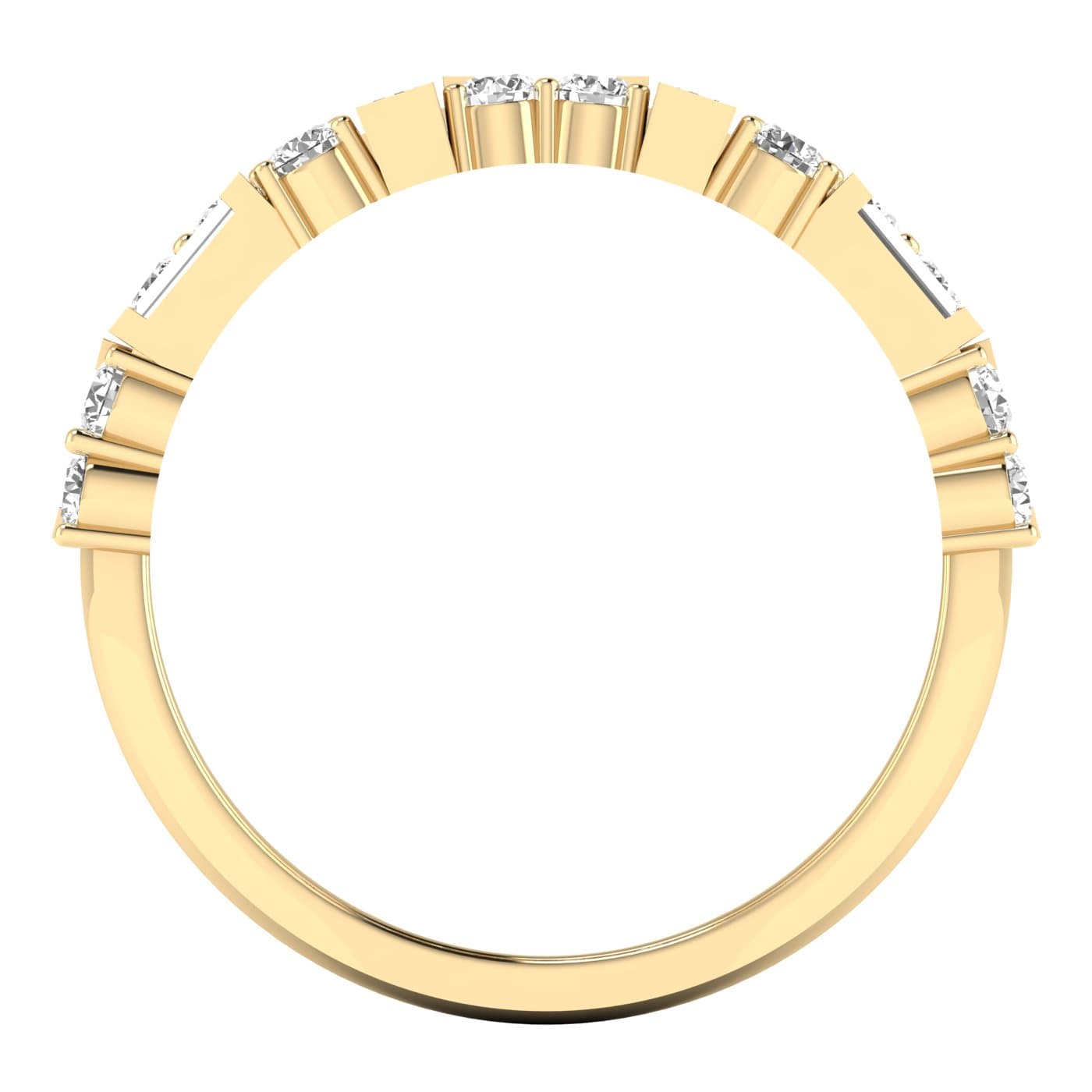 Lab Diamond Round & Baguette Band 3/4 Ctw (0.8 ct. tw.), Side view in yellow gold