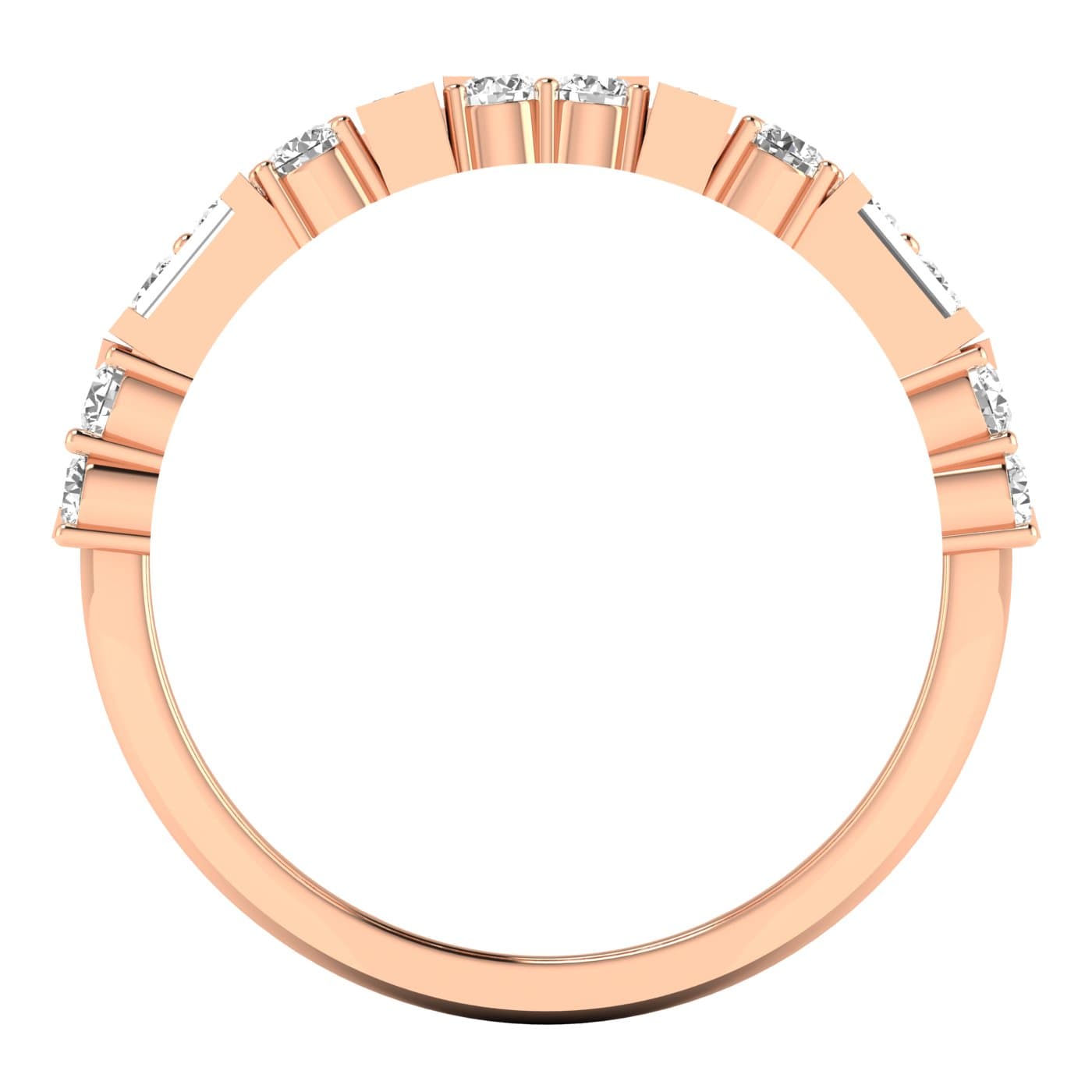 Lab Diamond Round & Baguette Band 3/4 Ctw (0.8 ct. tw.), Side view in rose gold
