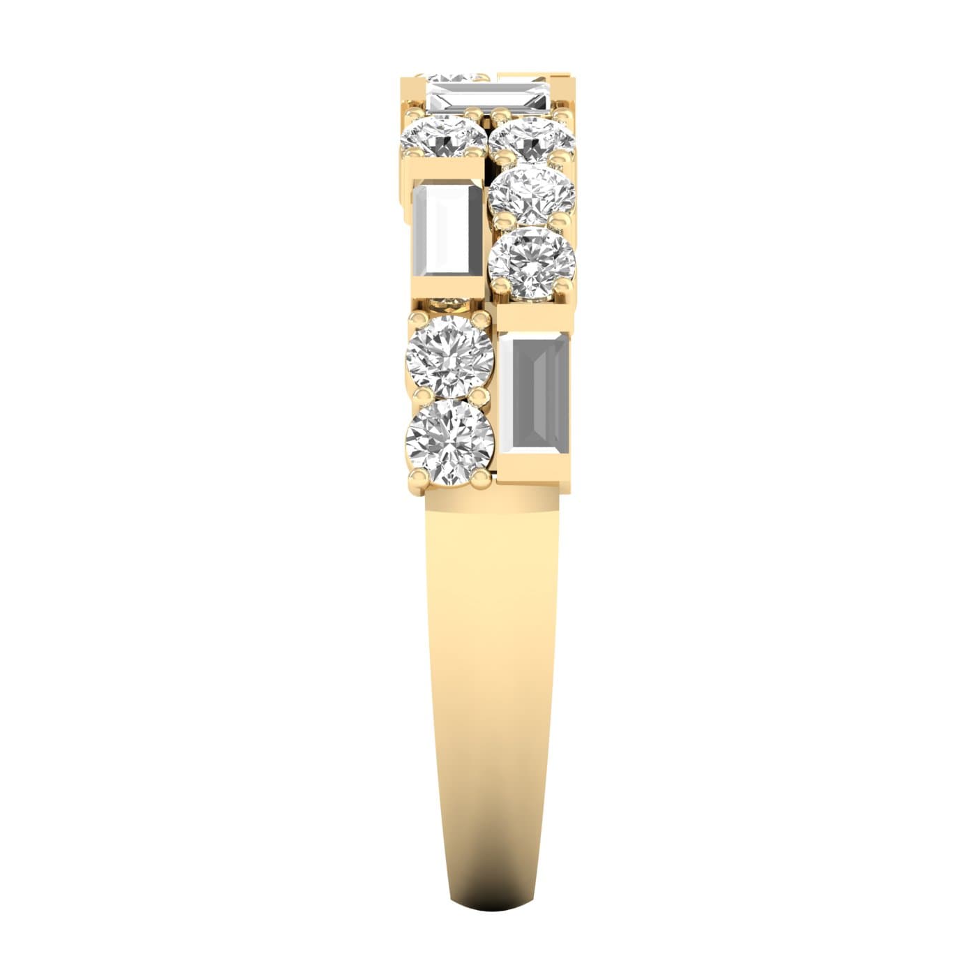 Lab Diamond Round & Baguette Band 3/4 Ctw (0.8 ct. tw.), Top view in yellow gold