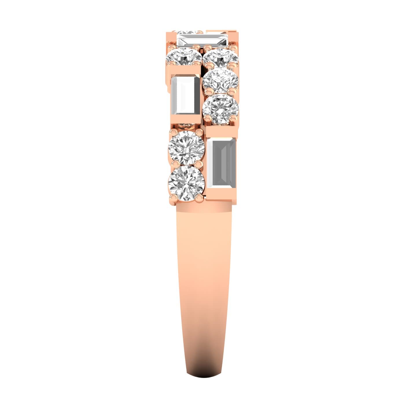 Lab Diamond Round & Baguette Band 3/4 Ctw (0.8 ct. tw.), Top view in rose gold