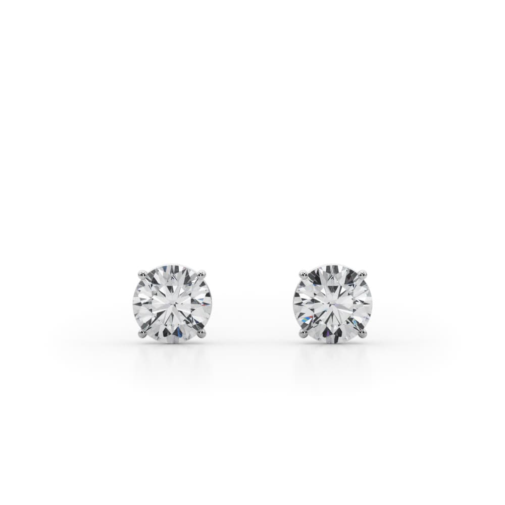 Certified 1 ctw Round Lab Grown Diamond Solitaire Studs (1 ct. tw.), Front view in white gold or platinum