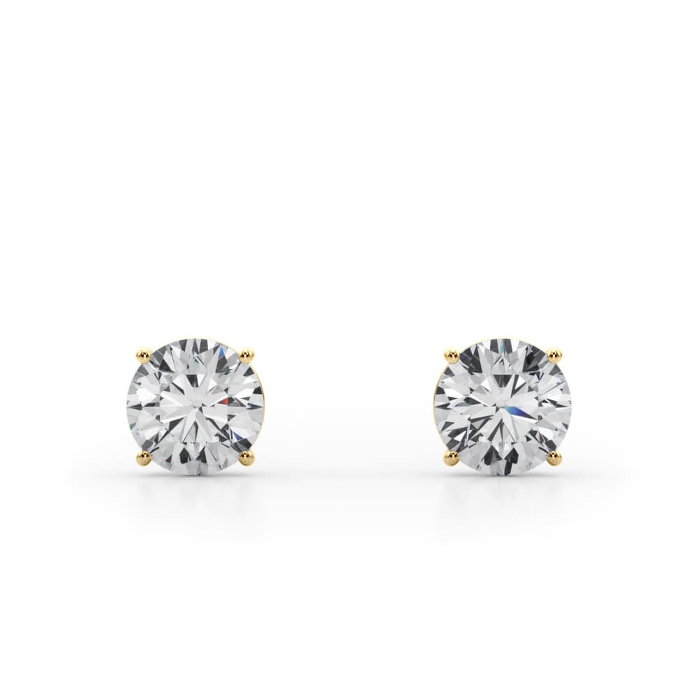 Certified 2 ctw Round Lab Grown Diamond Solitaire Studs (2 ct. tw.), Front view in yellow gold