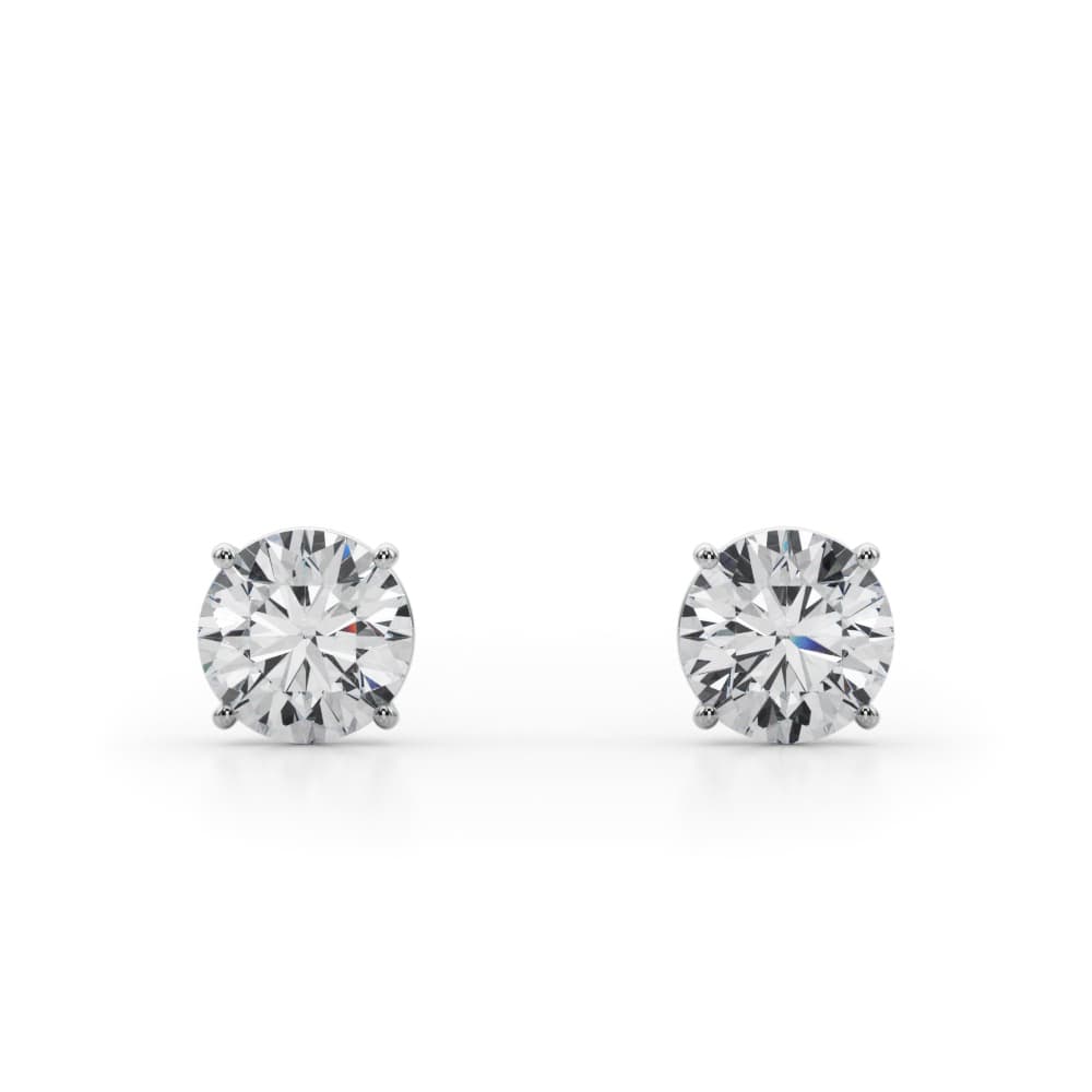 Certified 2 ctw Round Lab Grown Diamond Solitaire Studs (2 ct. tw.), Front view in white gold or platinum