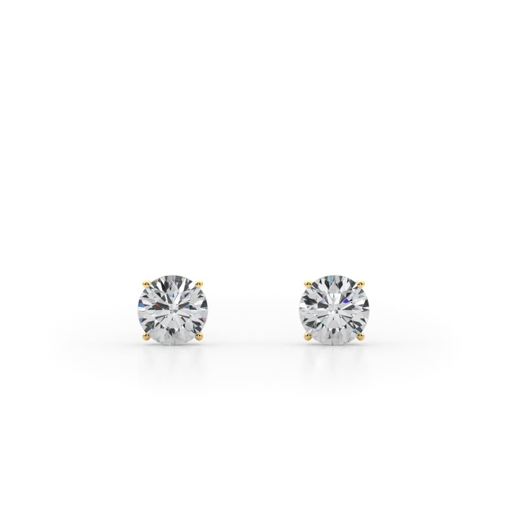 Certified 3/4 ctw Round Lab Grown Diamond Solitaire Studs (4 ct. tw.), Front view in yellow gold