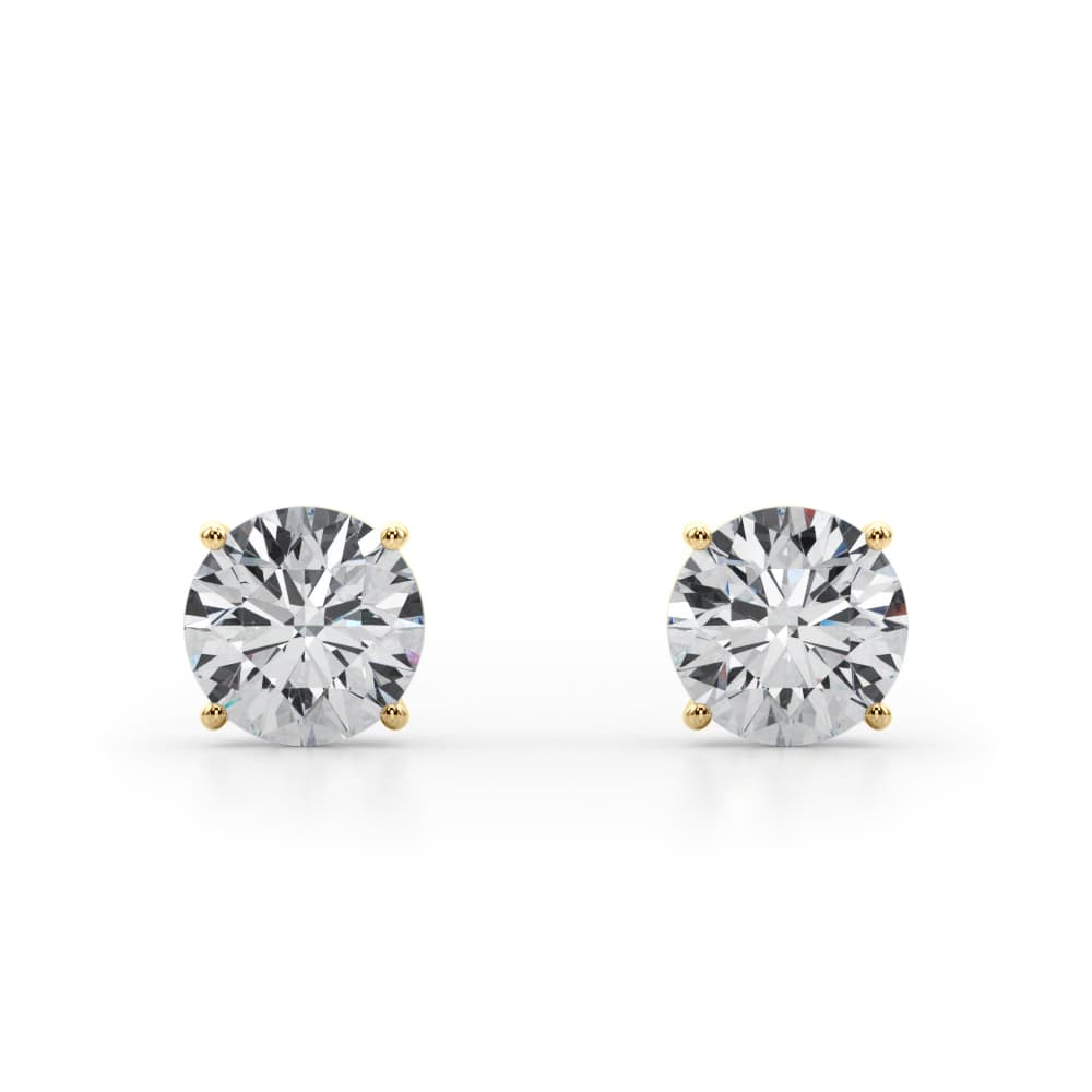 Certified 3 ctw Round Lab Grown Diamond Solitaire Studs (3 ct. tw.), Front view in yellow gold