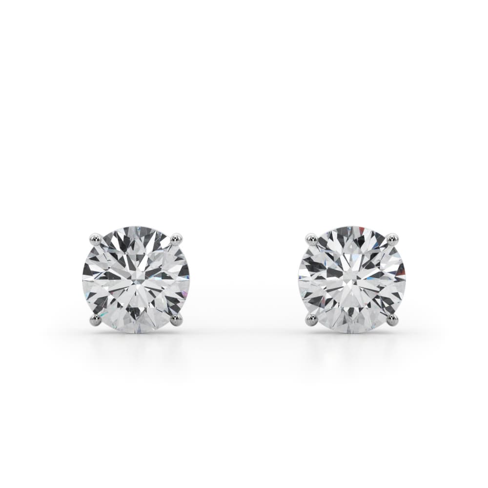 Certified 3 ctw Round Lab Grown Diamond Solitaire Studs (3 ct. tw.), Front view in white gold or platinum