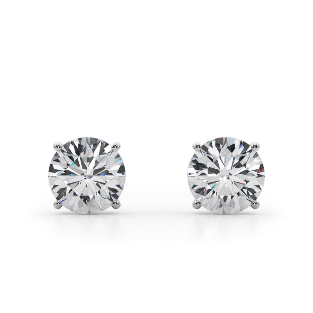 Certified 4 ctw Round Lab Grown Diamond Solitaire Studs (4 ct. tw.), Front view in white gold or platinum