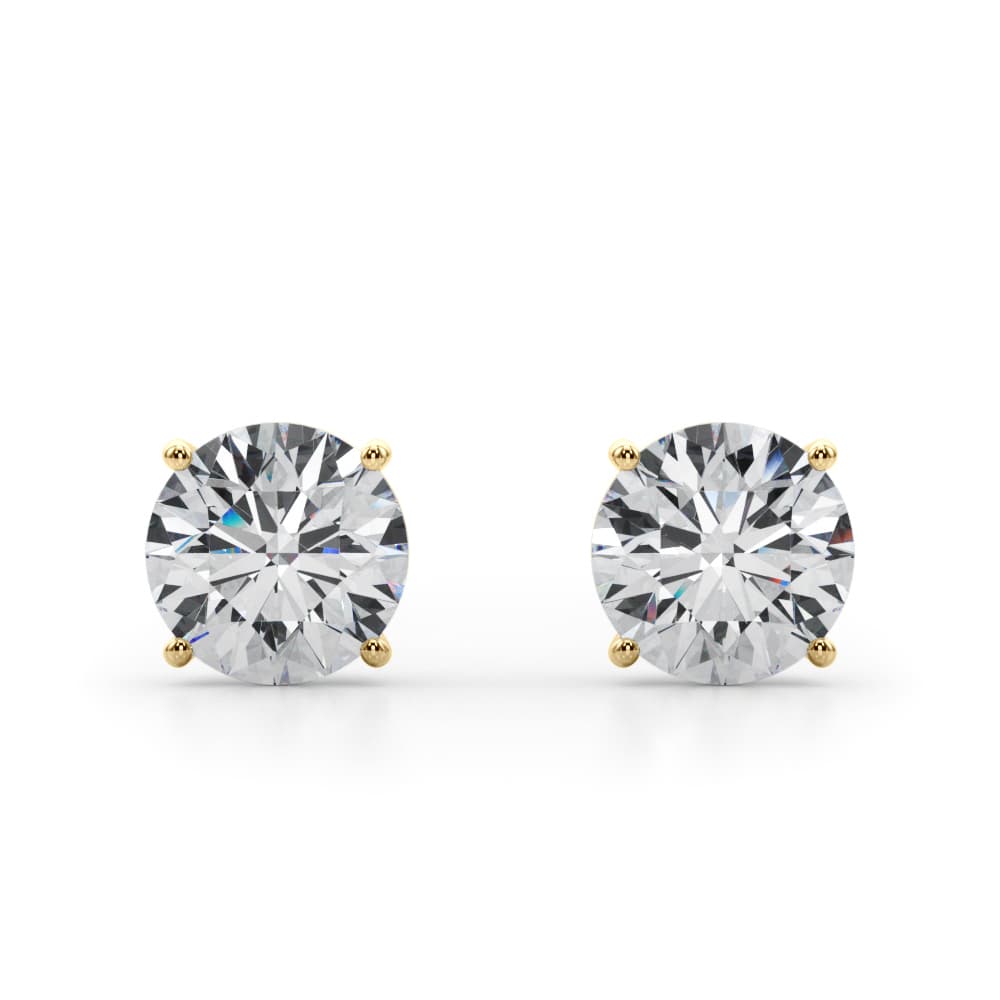 Certified 5 ctw Round Lab Grown Diamond Solitaire Studs (5 ct. tw.), Front view in yellow gold