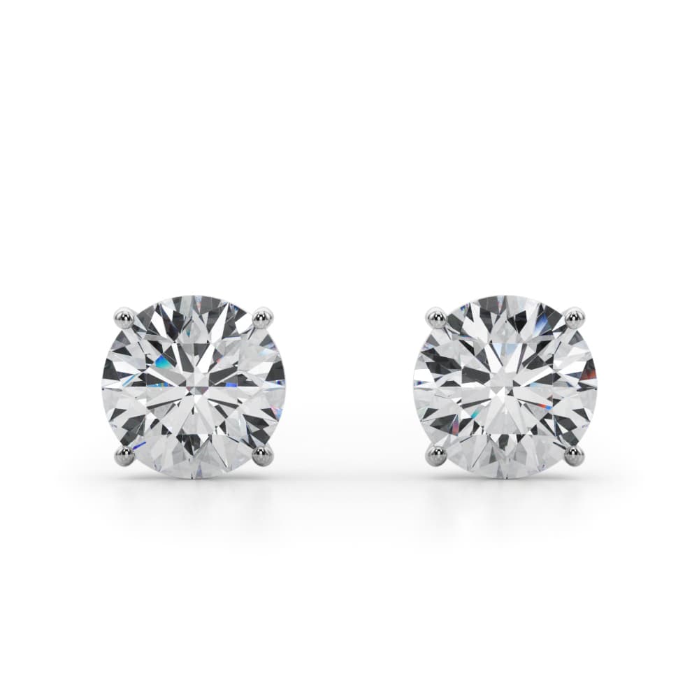 Certified 5 ctw Round Lab Grown Diamond Solitaire Studs (5 ct. tw.), Front view in white gold or platinum