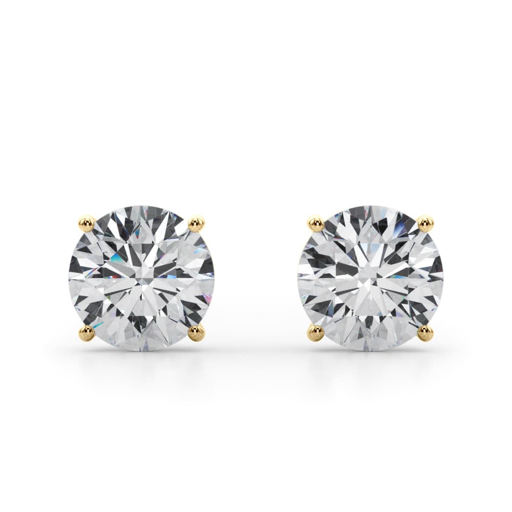 Certified 6 ctw Round Lab Grown Diamond Solitaire Studs (6 ct. tw.), Front view in yellow gold