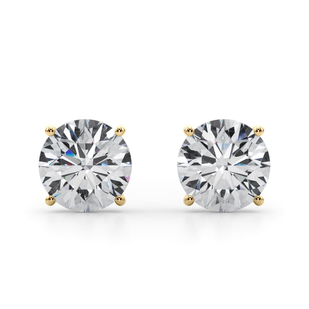 Certified 7 ctw Round Lab Grown Diamond Solitaire Studs (7 ct. tw.), Front view in yellow gold