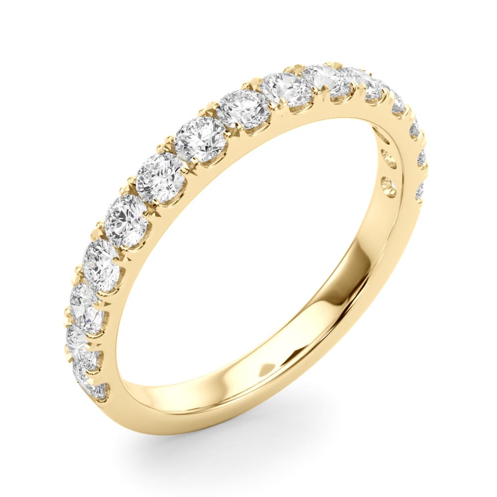 Lab-Grown Diamond Split Prong Wedding Band (3/4 ct. tw.), Angle view in yellow gold