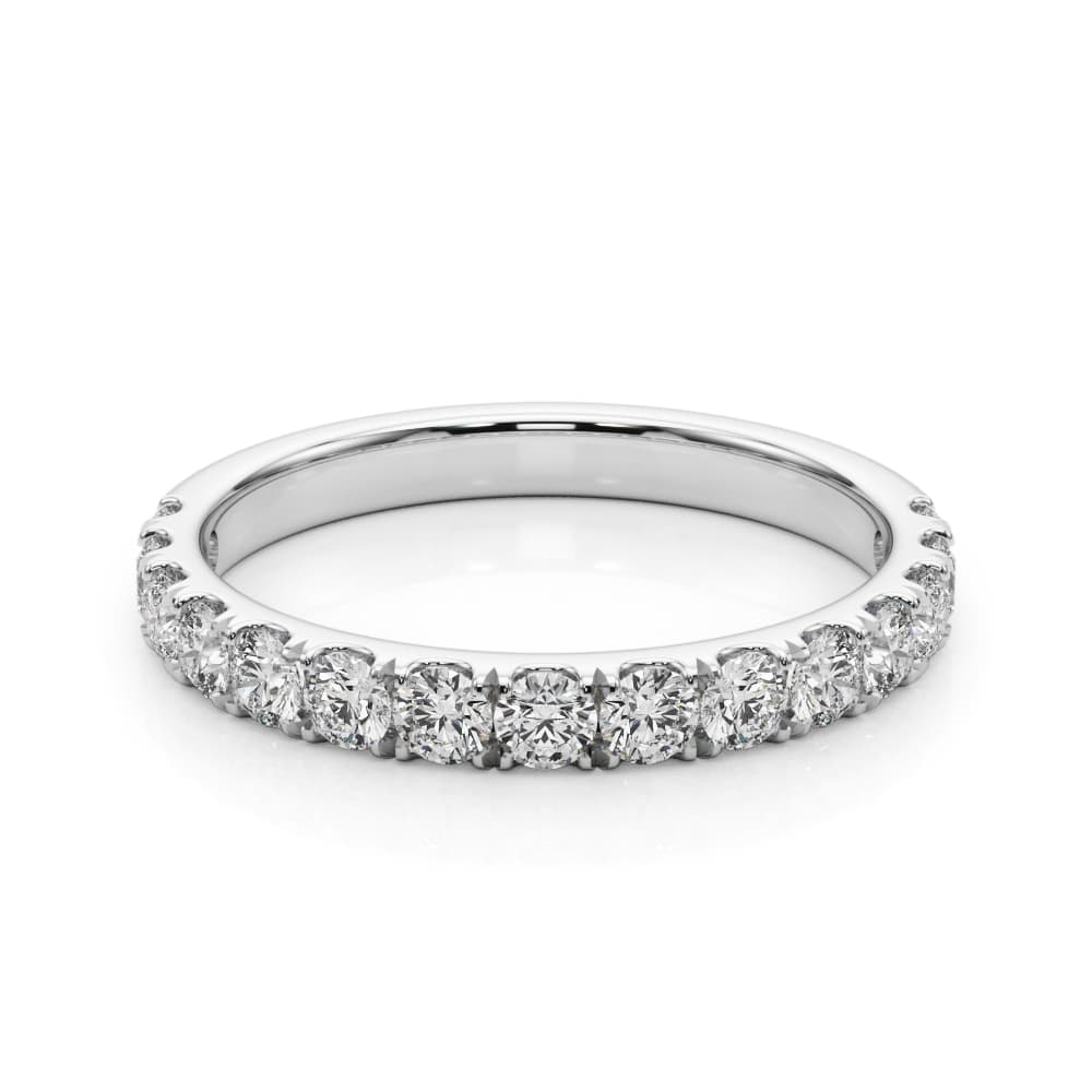 Lab-Grown Diamond Split Prong Wedding Band (3/4 ct. tw.), On hand view in white gold or platinum