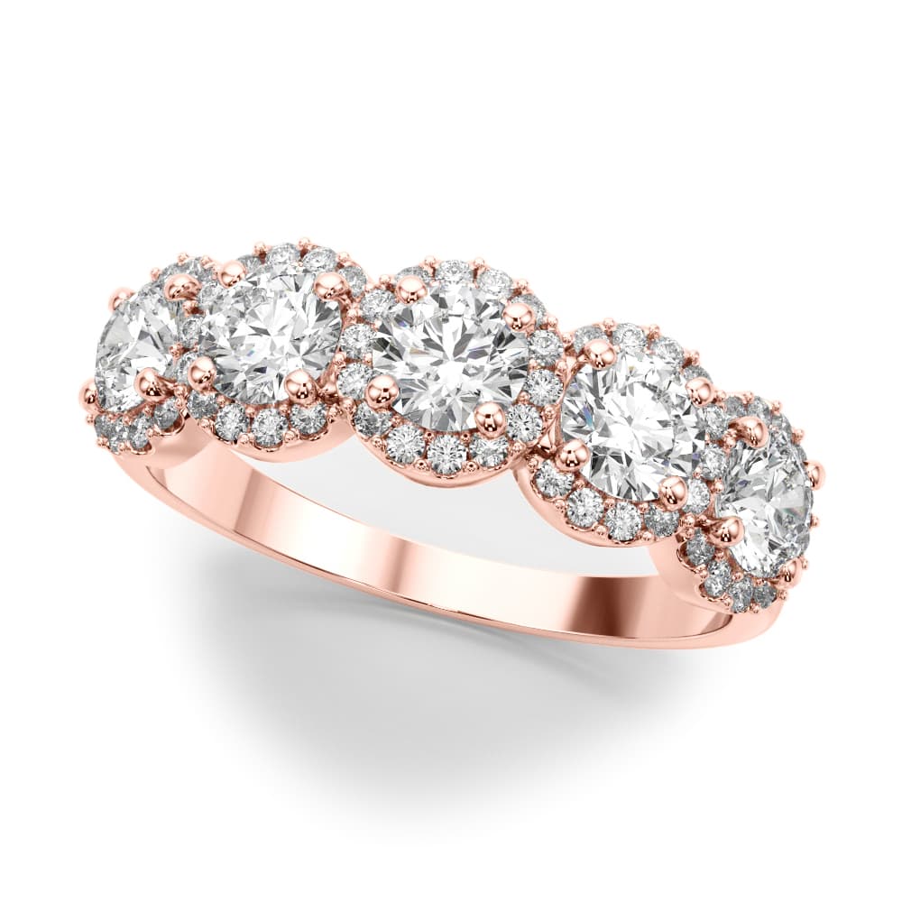 5-Stone Halo Wedding Band (1.54 ct. tw.), Front view in rose gold