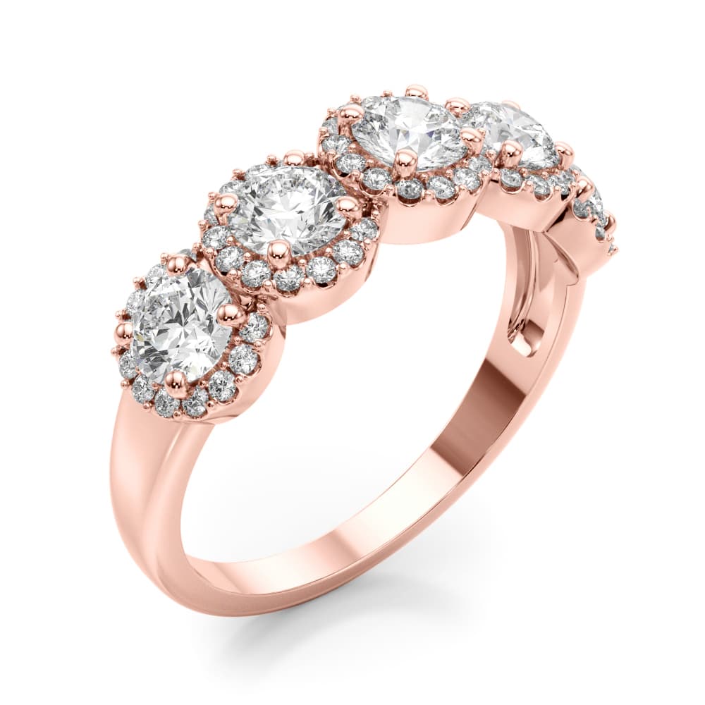 5-Stone Halo Wedding Band (1.54 ct. tw.), Angle view in rose gold
