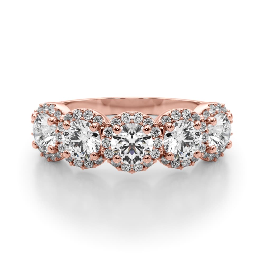 5-Stone Halo Wedding Band (1.54 ct. tw.), On hand view in rose gold