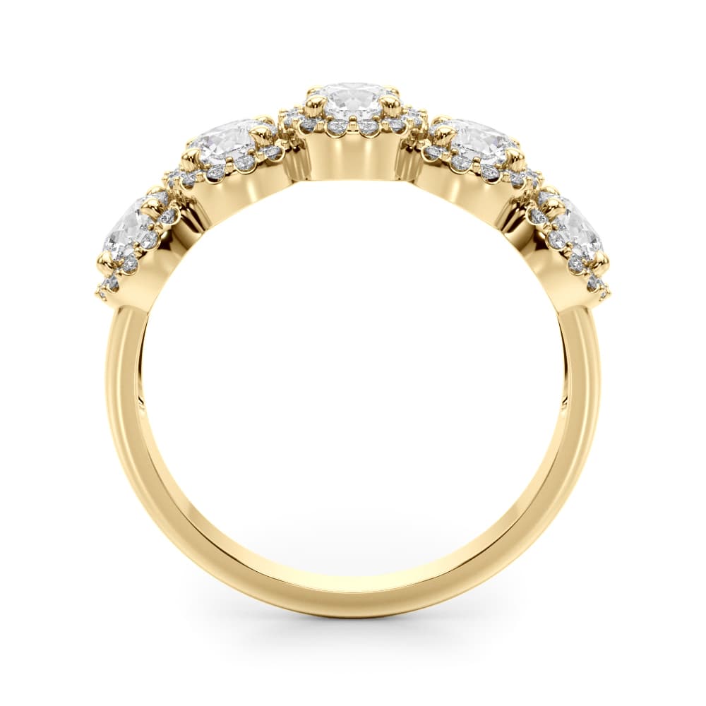 5-Stone Halo Wedding Band (1.54 ct. tw.), Side view in yellow gold