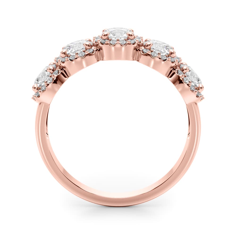 5-Stone Halo Wedding Band (1.54 ct. tw.), Side view in rose gold