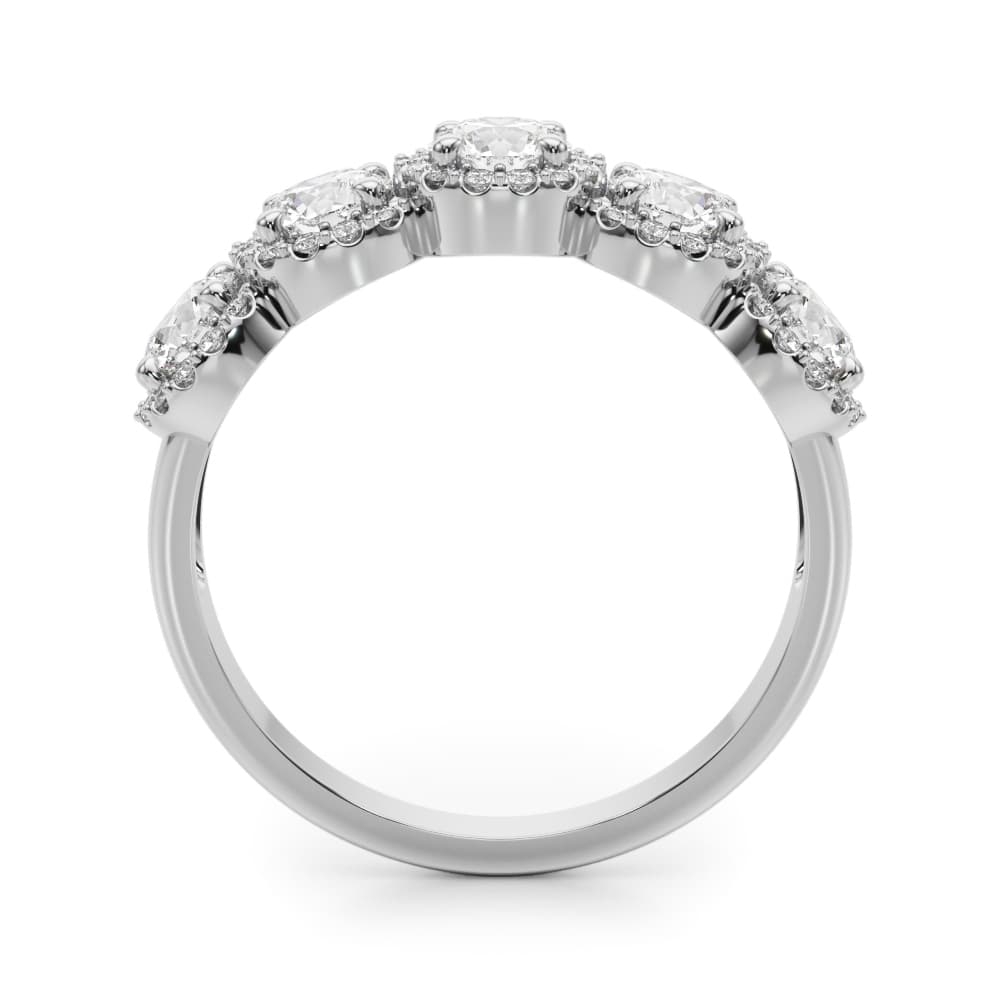 5-Stone Halo Wedding Band (1.54 ct. tw.), Side view in white gold or platinum