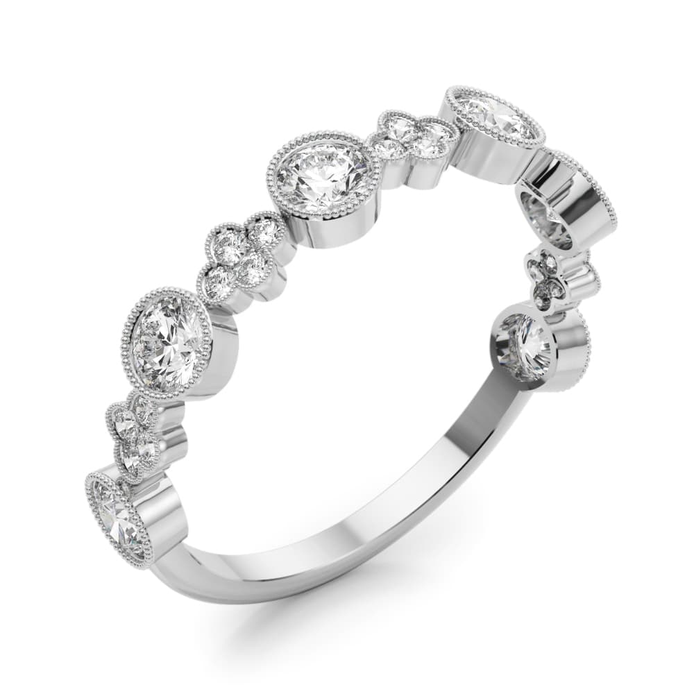Bezel Set Stackable Milgrain Fashion Rings (0.3 ct. tw.), Angle view in white gold or platinum