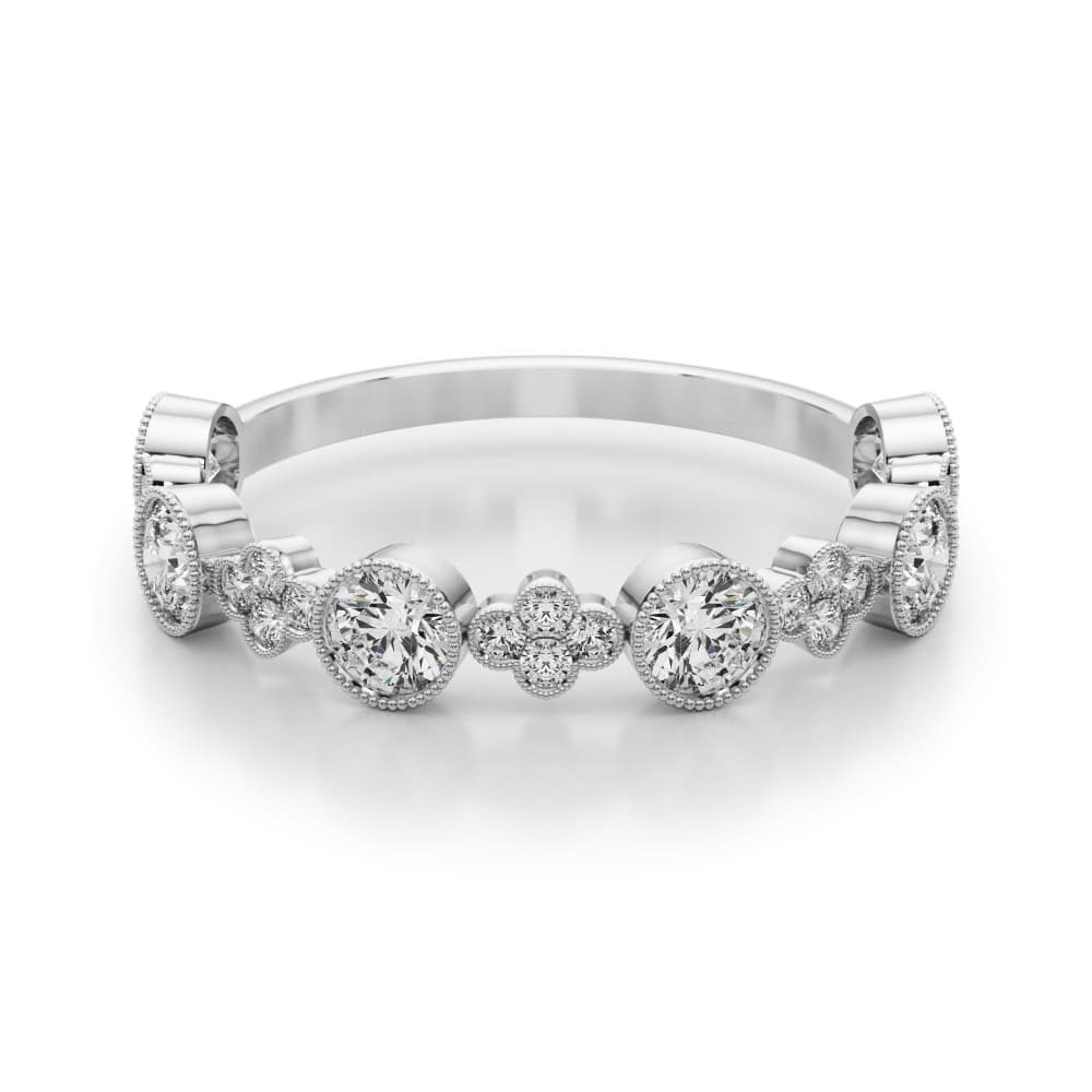 Bezel Set Stackable Milgrain Fashion Rings (0.3 ct. tw.), On hand view in white gold or platinum