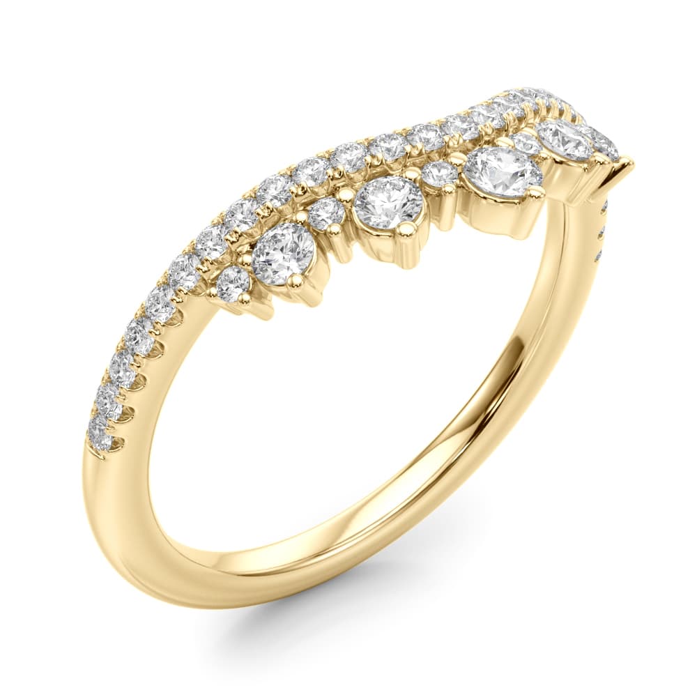 Lab-Grown Diamond Chevron Band (3/8 ct. tw.), Angle view in yellow gold