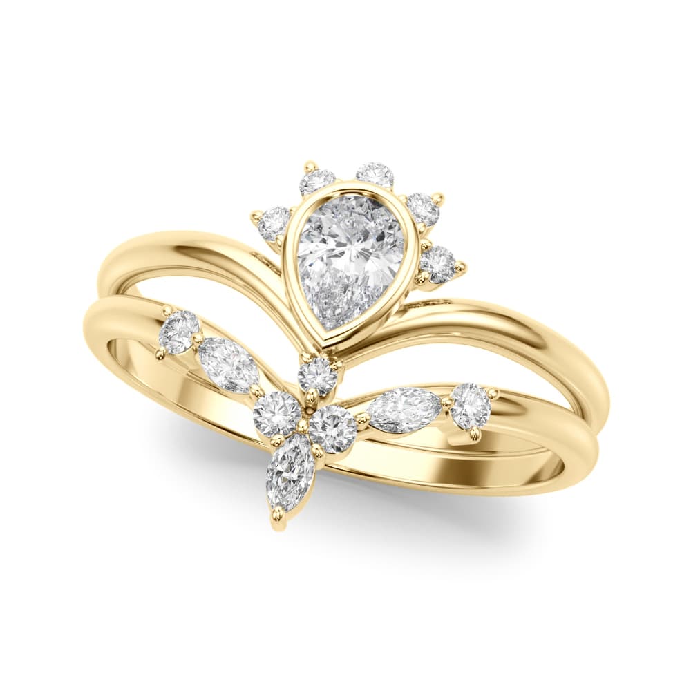 Lab-Grown Diamond Chevron Pear Fashion Ring (0.22 ct. tw.), Front view in yellow gold