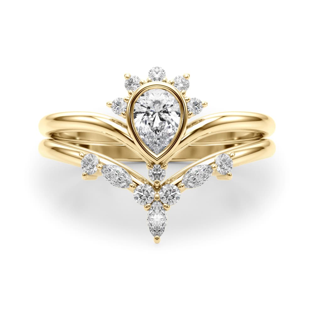 Lab-Grown Diamond Chevron Pear Fashion Ring (0.22 ct. tw.), On hand view in yellow gold