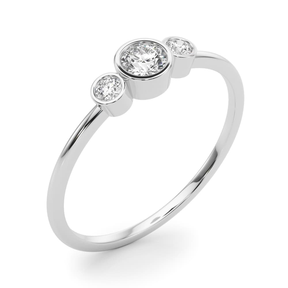 3-Stone Bezel Set Fashion Ring (0.06 ct. tw.), Angle view in white gold or platinum