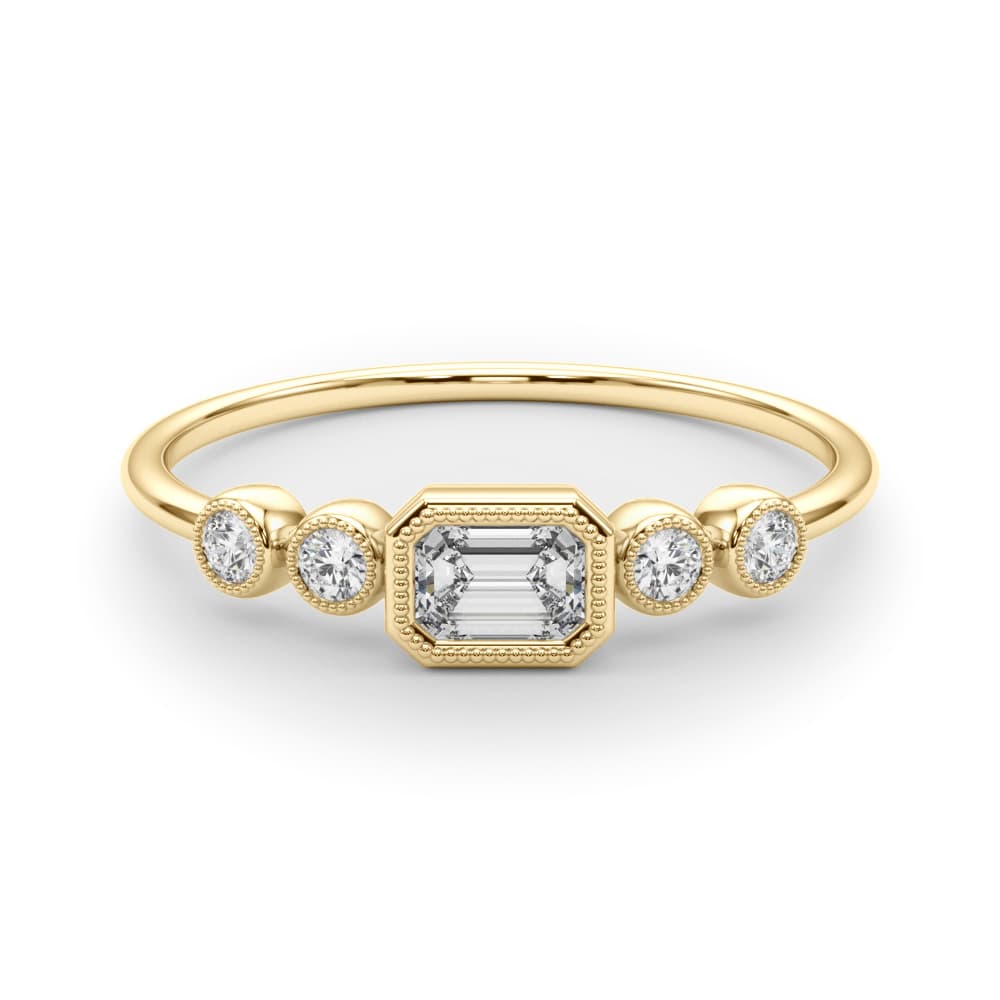 5-Stone Bezel Set Milgrain Fashion Ring (0.07 ct. tw.), On hand view in yellow gold
