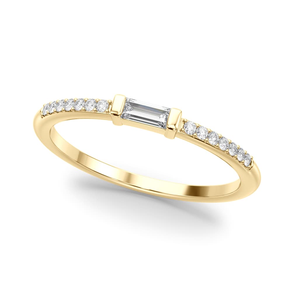 Accented East-West Lab-Grown Diamond Baguette Ring (0.19 ct. tw.), Front view in yellow gold