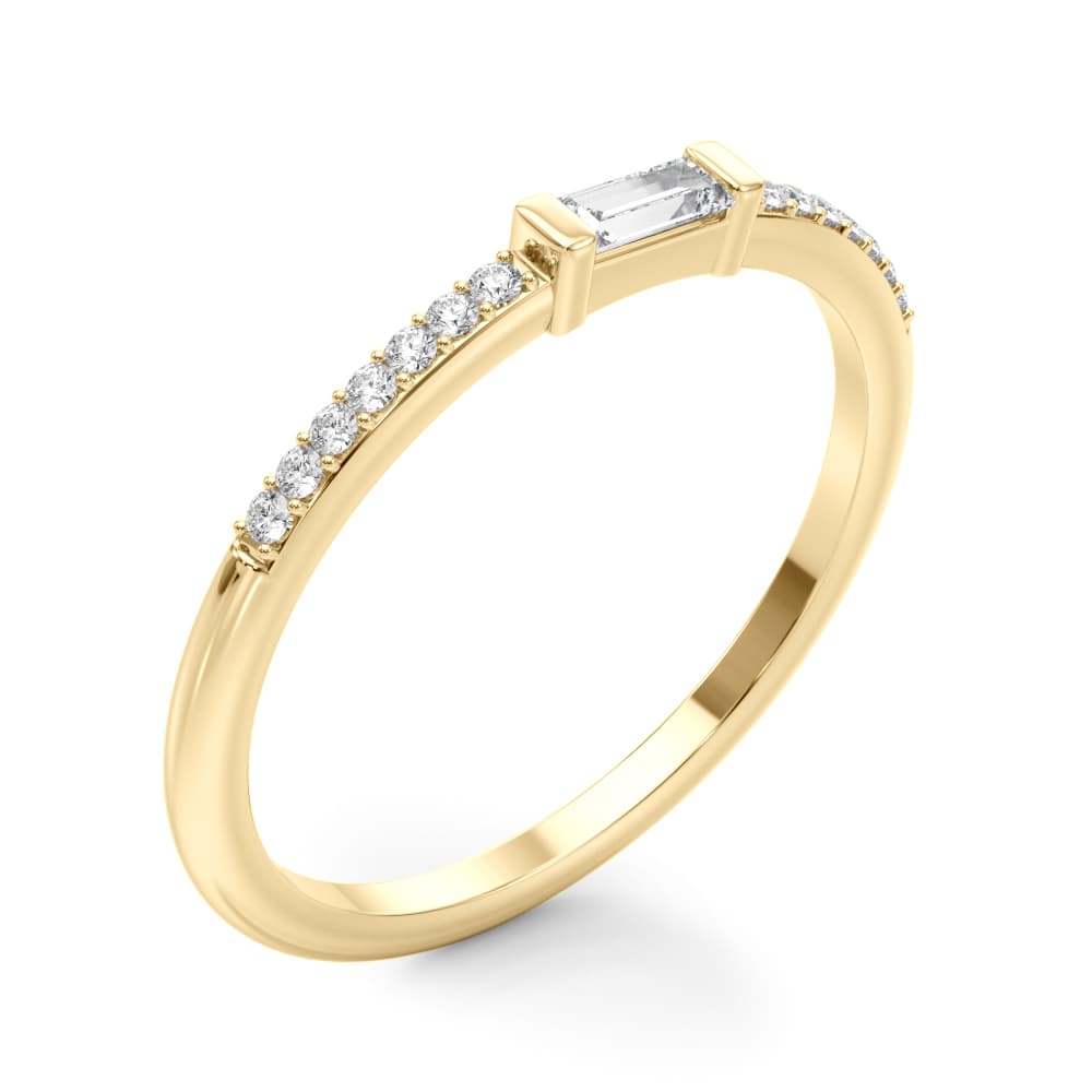 Accented East-West Lab-Grown Diamond Baguette Ring (0.19 ct. tw.), Angle view in yellow gold