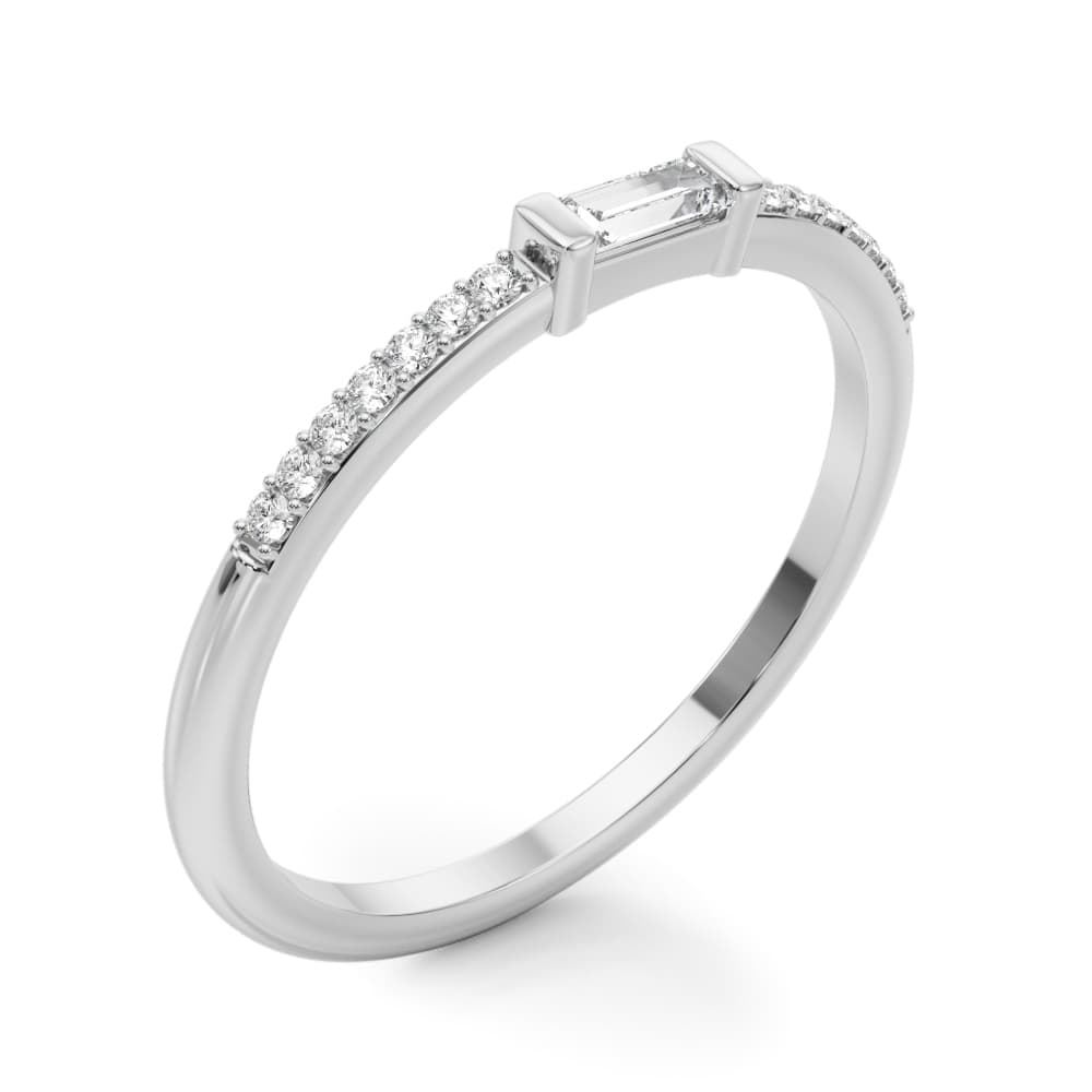 Accented East-West Lab-Grown Diamond Baguette Ring (0.19 ct. tw.), Angle view in white gold or platinum
