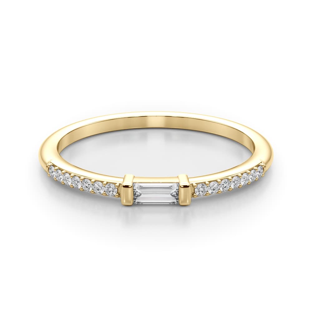 Accented East-West Lab-Grown Diamond Baguette Ring (0.19 ct. tw.), On hand view in yellow gold