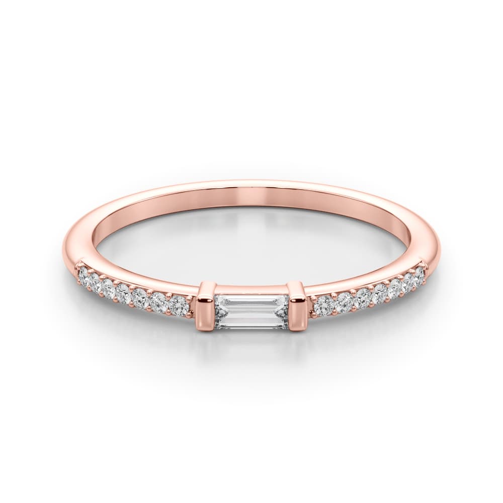 Accented East-West Lab-Grown Diamond Baguette Ring (0.19 ct. tw.), On hand view in rose gold