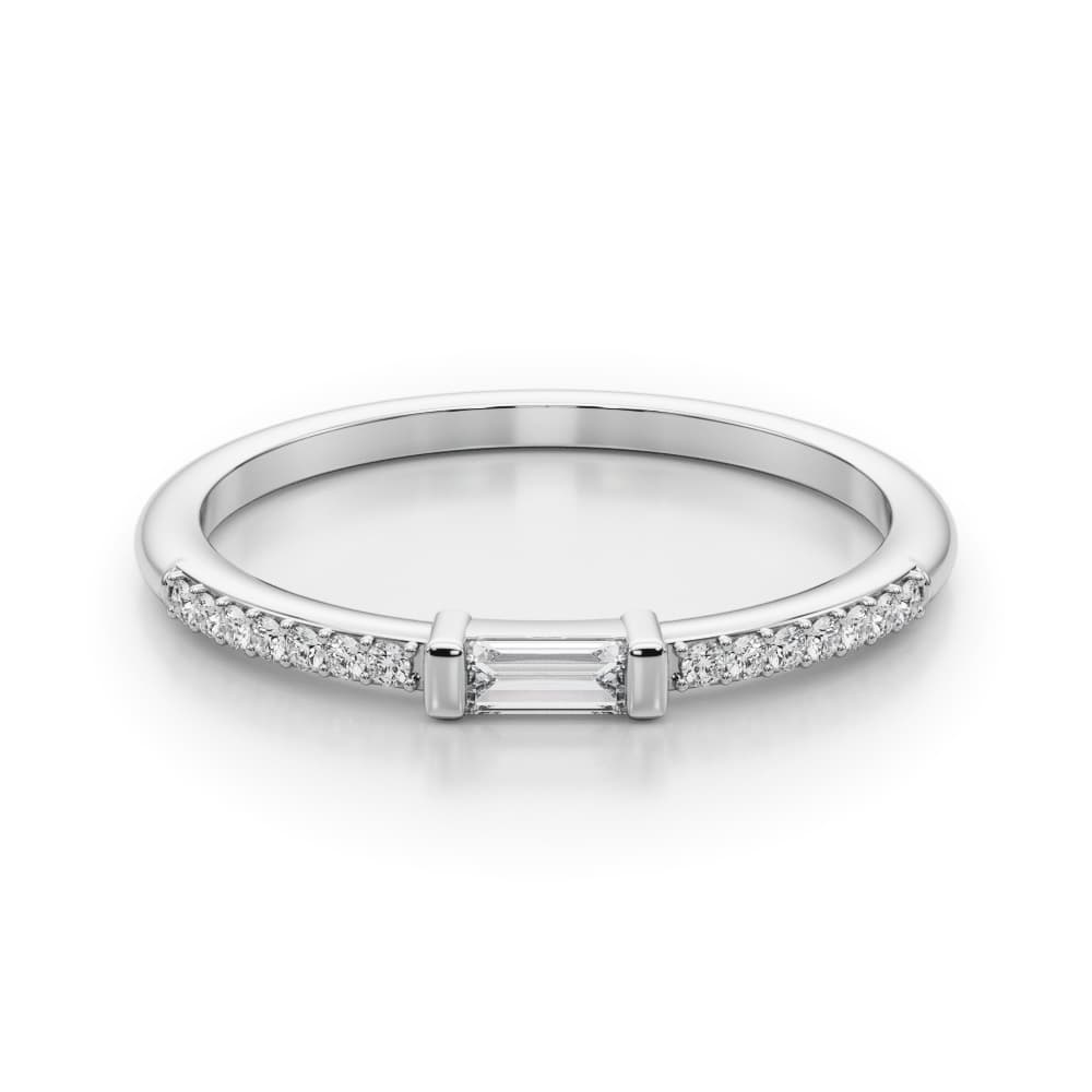 Accented East-West Lab-Grown Diamond Baguette Ring (0.19 ct. tw.), On hand view in white gold or platinum