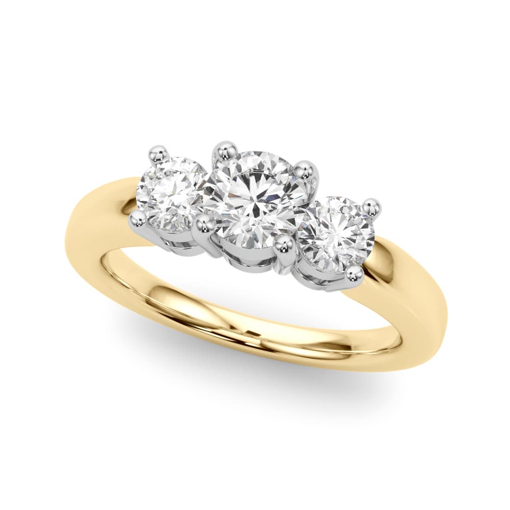 3-Stone Engagement Ring, style LGDR022, Front view in yellow gold