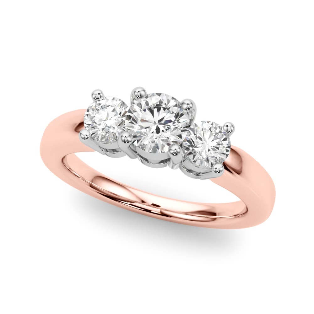 3-Stone Engagement Ring, style LGDR022, Front view in rose gold