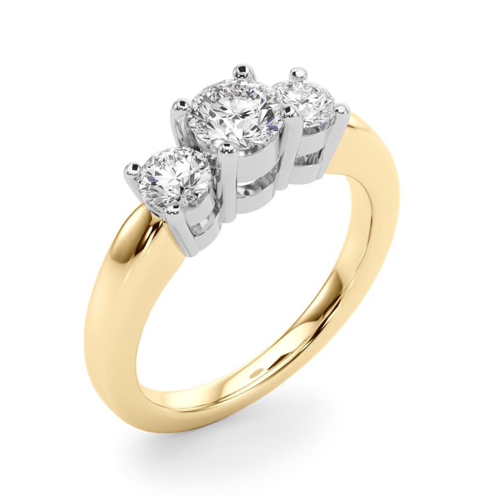 3-Stone Engagement Ring, style LGDR022, Angle view in yellow gold